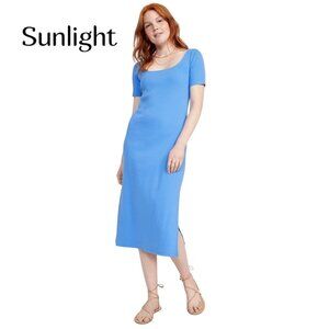 Old Navy Womens Blue Short Sleeve Fitted Midi Dress SZ XL Stretchy Comfort